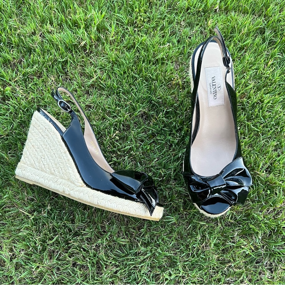 Valentino Garavani Black Espadrille Wedges